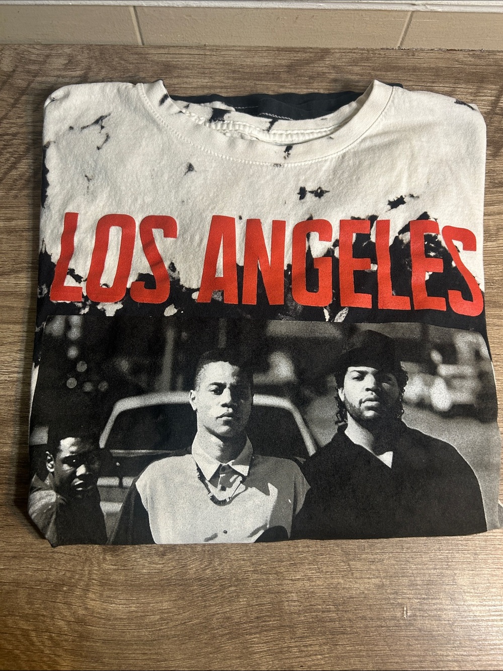 Los Angeles Boys in Hood Graphic Tie-Dye Black & White Short Sleeve Tee Size XL